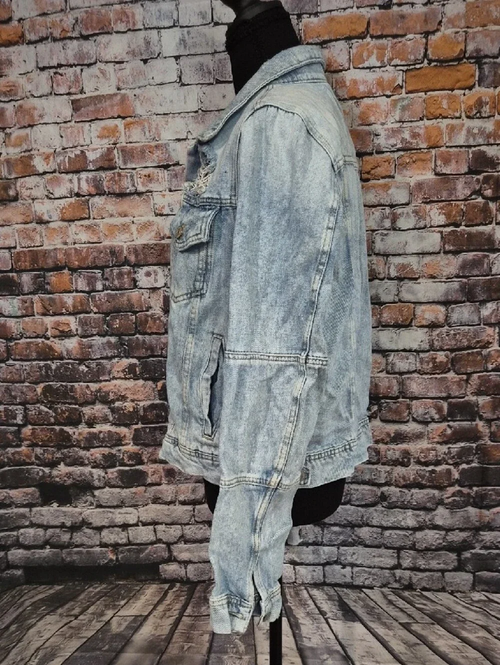 Free People Light Blue Distressed Denim Jacket